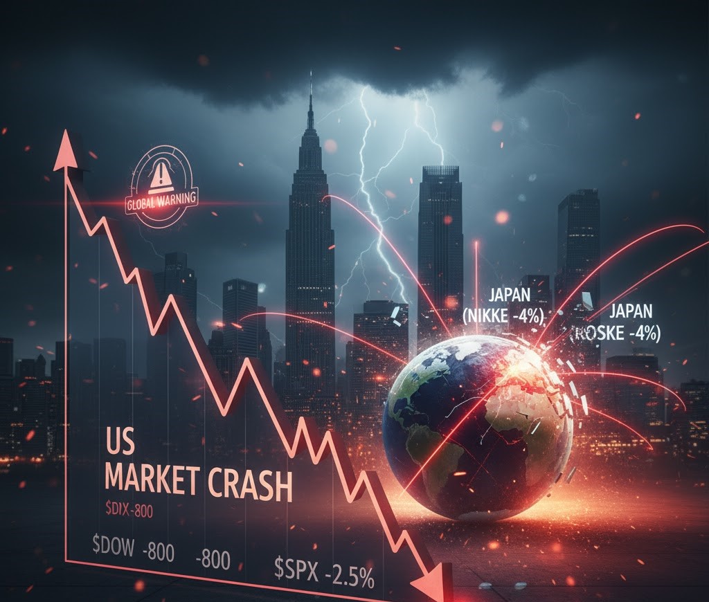 महज़ एक चेतावनी से हिली वैश्विक अर्थव्यवस्था! US मार्केट में भारी गिरावट, जापान–कोरिया के शेयर बाज़ारों पर भी असर