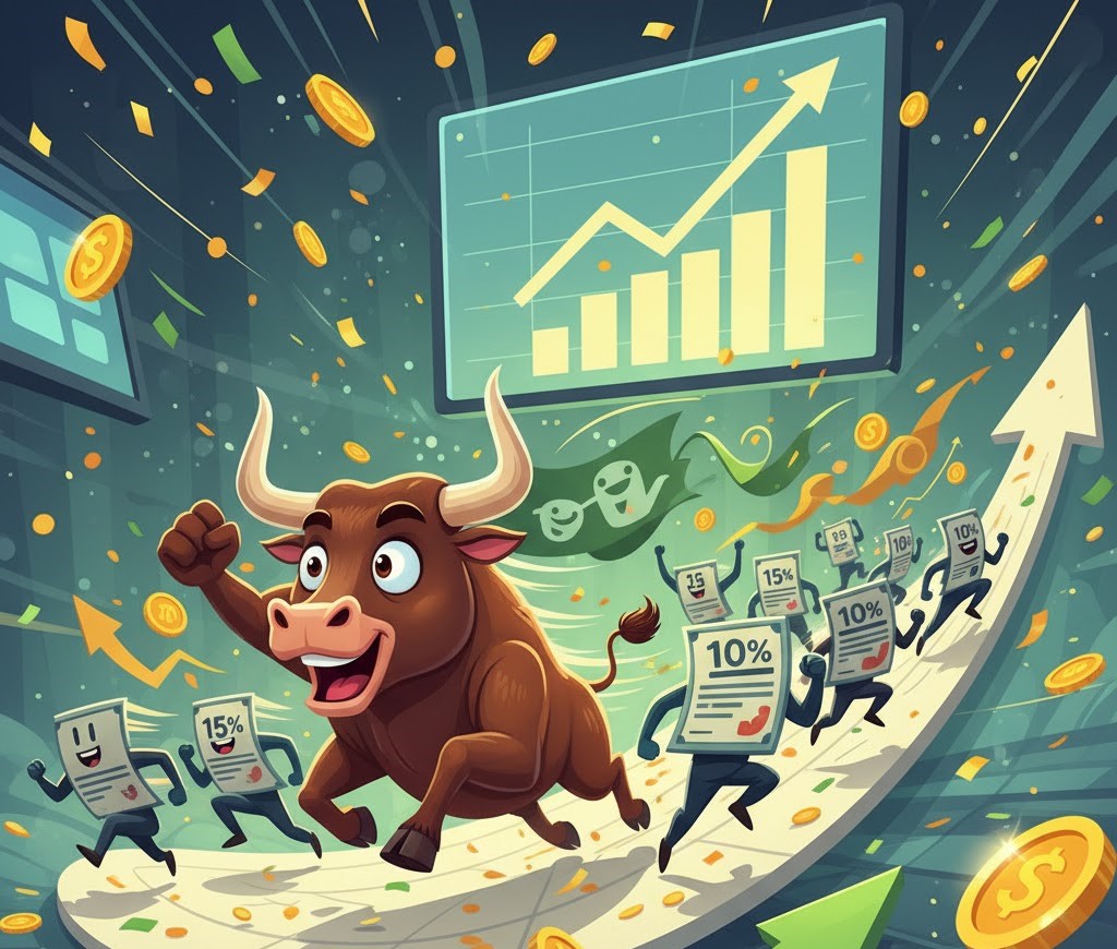 शेयर बाजार में तूफानी तेजी: IT और फार्मा सेक्टर के 10 शेयरों ने मचाया गदर, कुछ में 15% तक उछाल