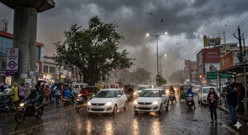 लखनऊ में बादलों का डेरा, तेज हवाओं और झमाझम बारिश से मौसम हुआ सुहाना, जनजीवन प्रभावित
