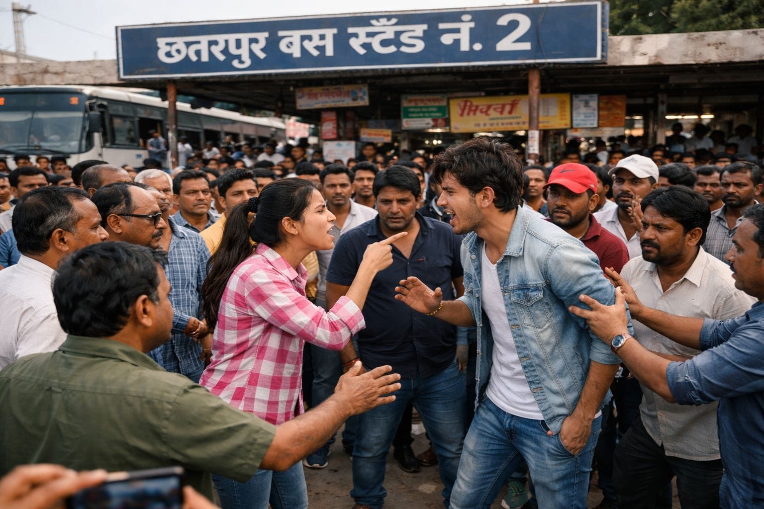 बस स्टैंड नंबर 2 पर कपल के बीच विवाद, राहगीरों की जुटी भीड़