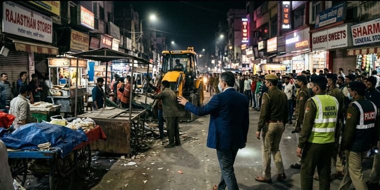 बाजार क्षेत्रों को अतिक्रमण मुक्त करने निगमायुक्त का रात्रि निरीक्षण