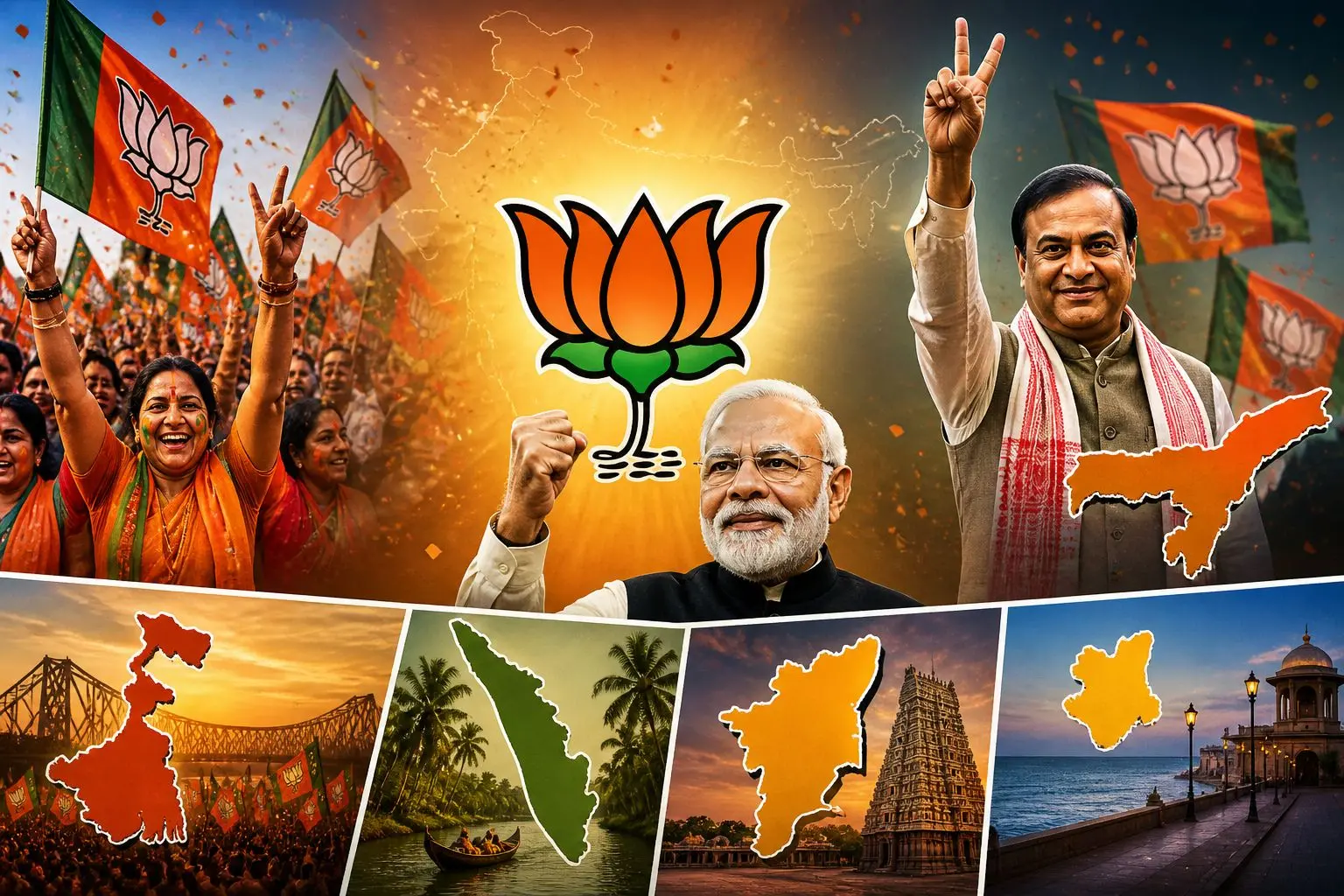 भोपाल: बंगाल-असम रुझानों में BJP की बढ़त, भाजपा कार्यालय में जश्न का माहौल