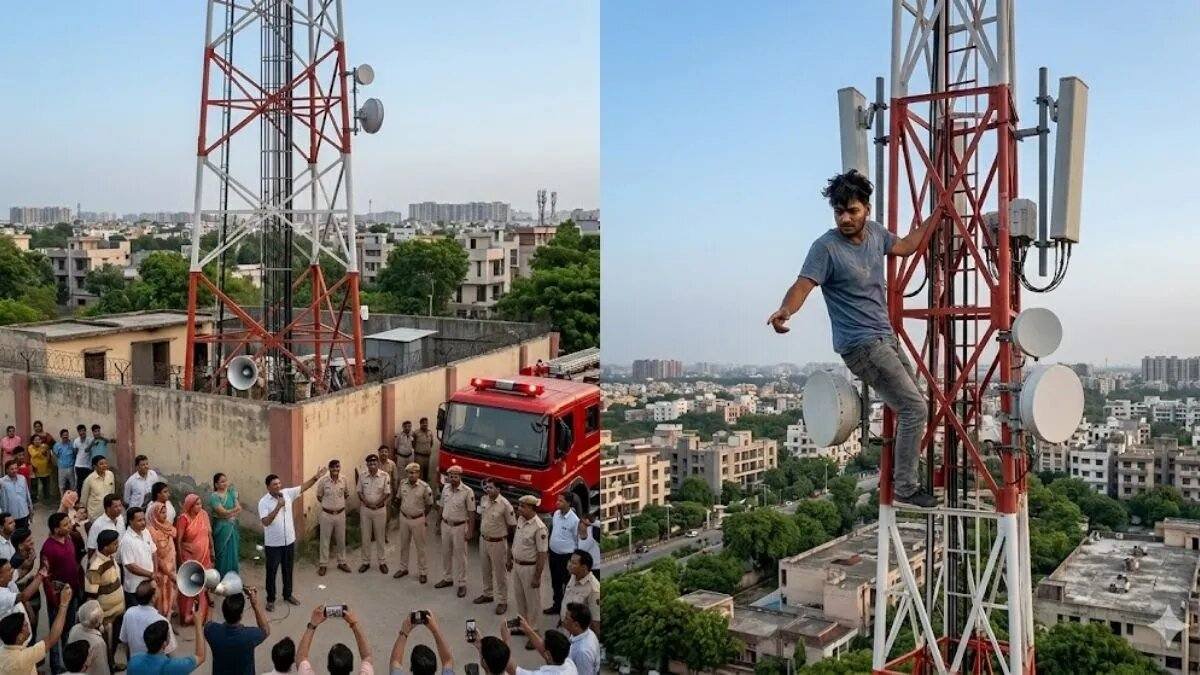 दमोह: हाई वोल्टेज टावर पर चढ़े युवक का 6 घंटे बाद रेस्क्यू, पुलिस ने बचाई जान