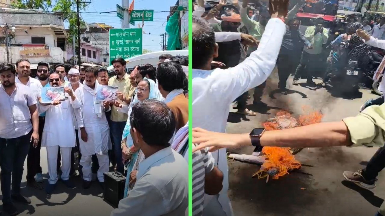 बीना में बरगी क्रूज हादसे को लेकर विरोध तेज: युवा कांग्रेस ने मंत्री धर्मेंद्र लोधी का पुतला फूंका