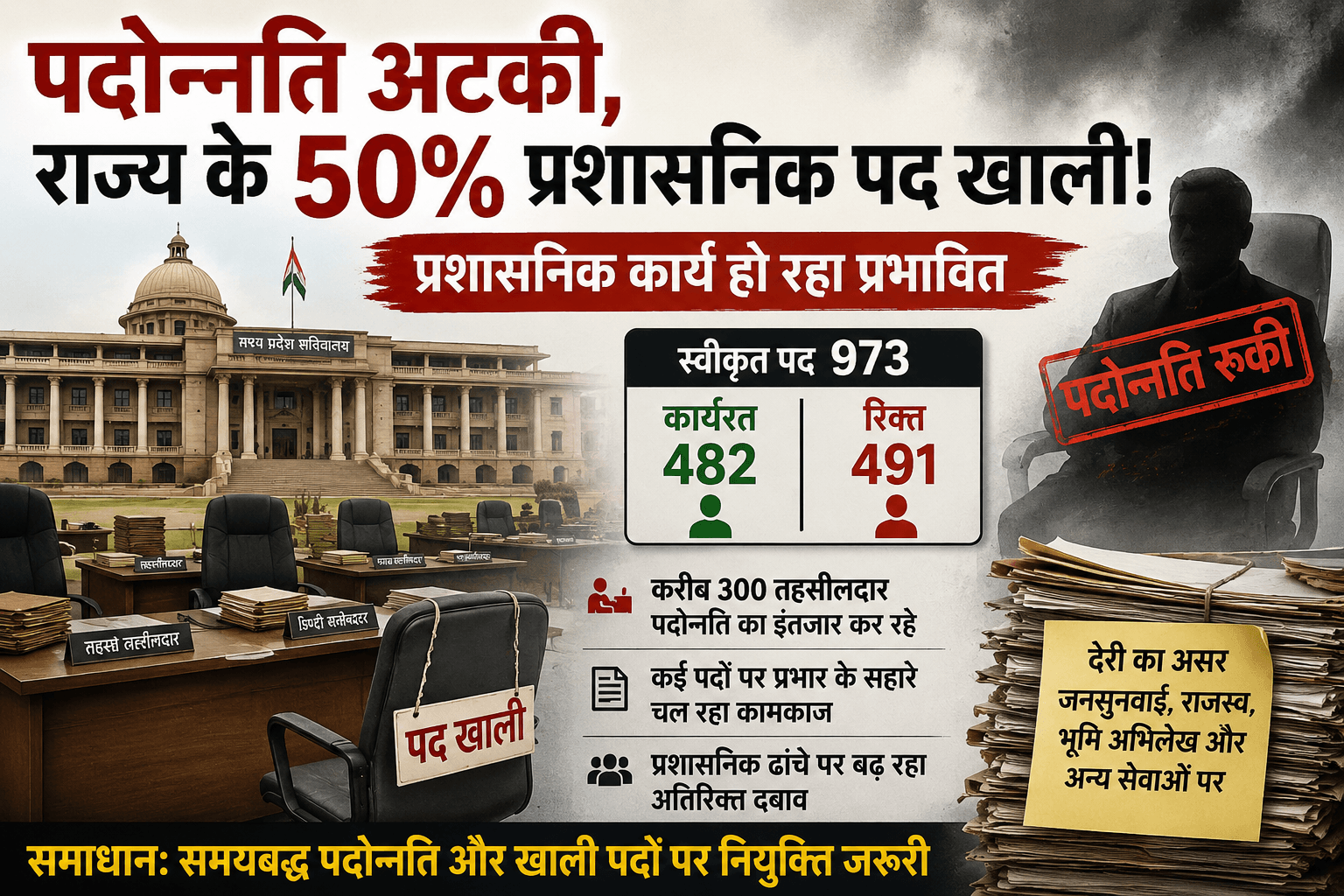 मध्य प्रदेश में 50% प्रशासनिक पद खाली, पदोन्नति में देरी से प्रभावित हो रहा सरकारी कामकाज