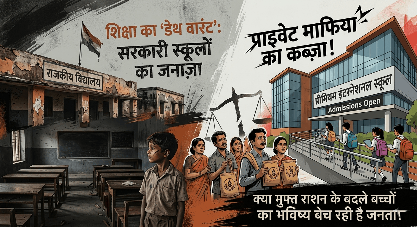 शिक्षा का ‘डेथ वारंट’: सरकारी स्कूलों का जनाज़ा, प्राइवेट माफिया का कब्ज़ा! क्या मुफ्त राशन के बदले बच्चों का भविष्य बेच रही है जनता?