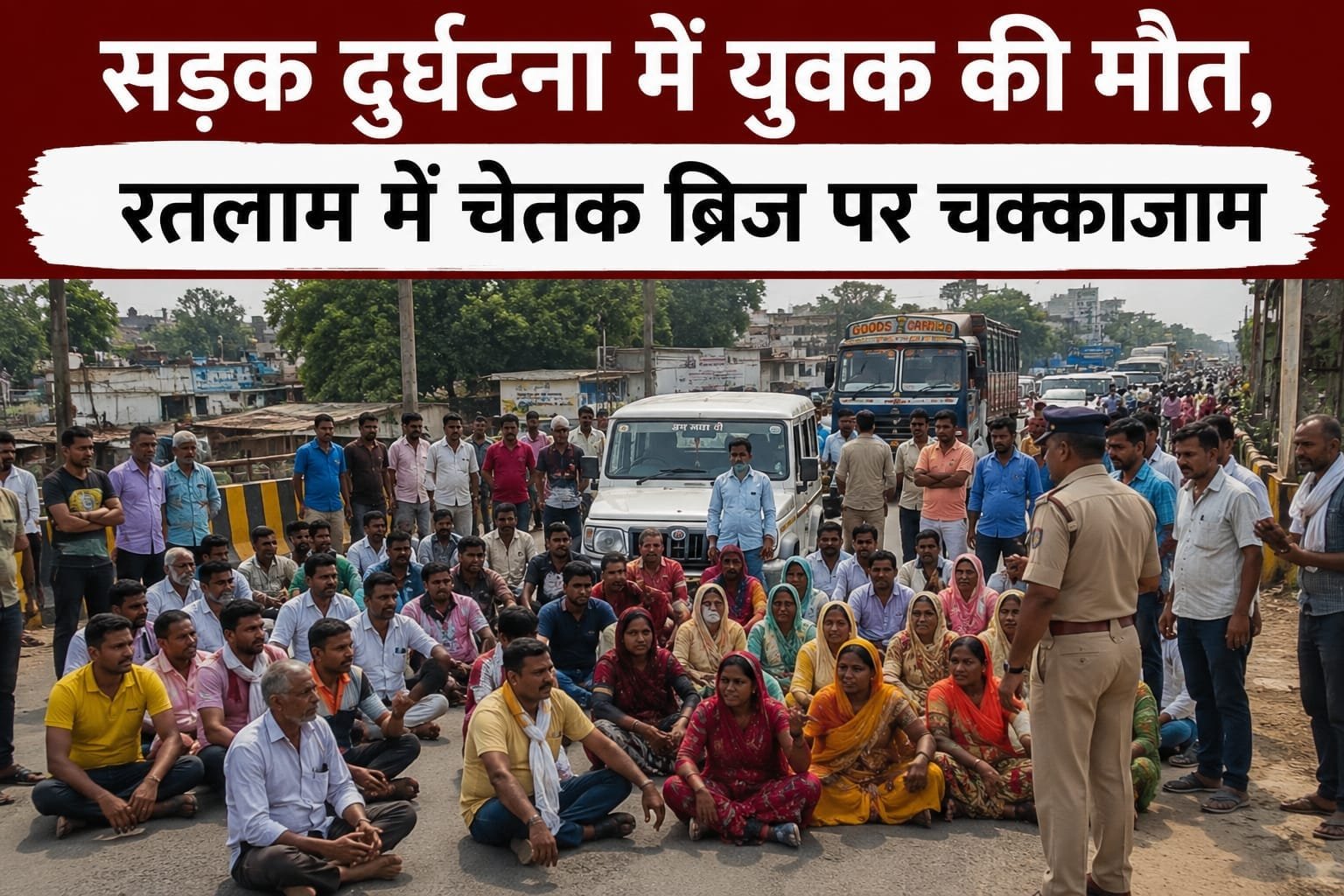 रतलाम: सड़क हादसे में युवक की मौत के बाद हंगामा, रतलाम के चेतक ब्रिज पर परिजनों ने किया चक्काजाम