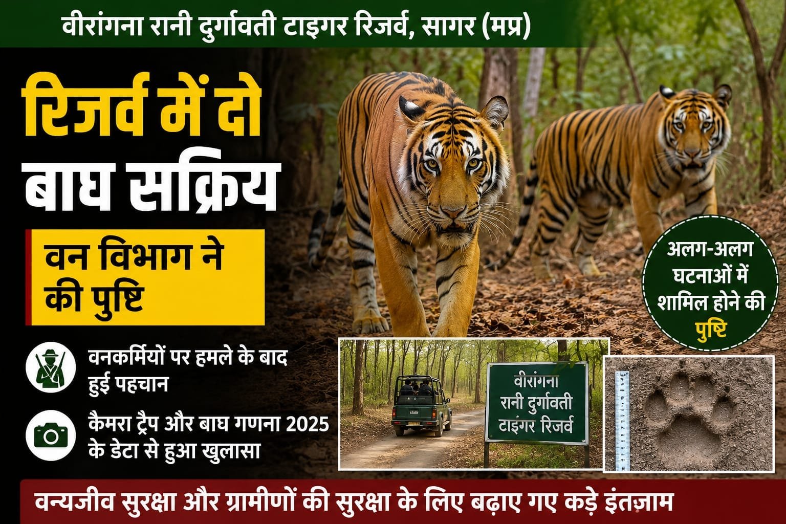 सागर: वीरांगना रानी दुर्गावती टाइगर रिजर्व में दो बाघ सक्रिय, वन विभाग ने वैज्ञानिक जांच से की पुष्टि