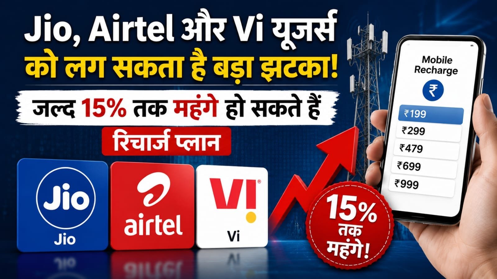 Telecom News: Jio, Airtel और Vi यूजर्स को लग सकता है बड़ा झटका, रिचार्ज प्लान 15% तक महंगे होने के संकेत