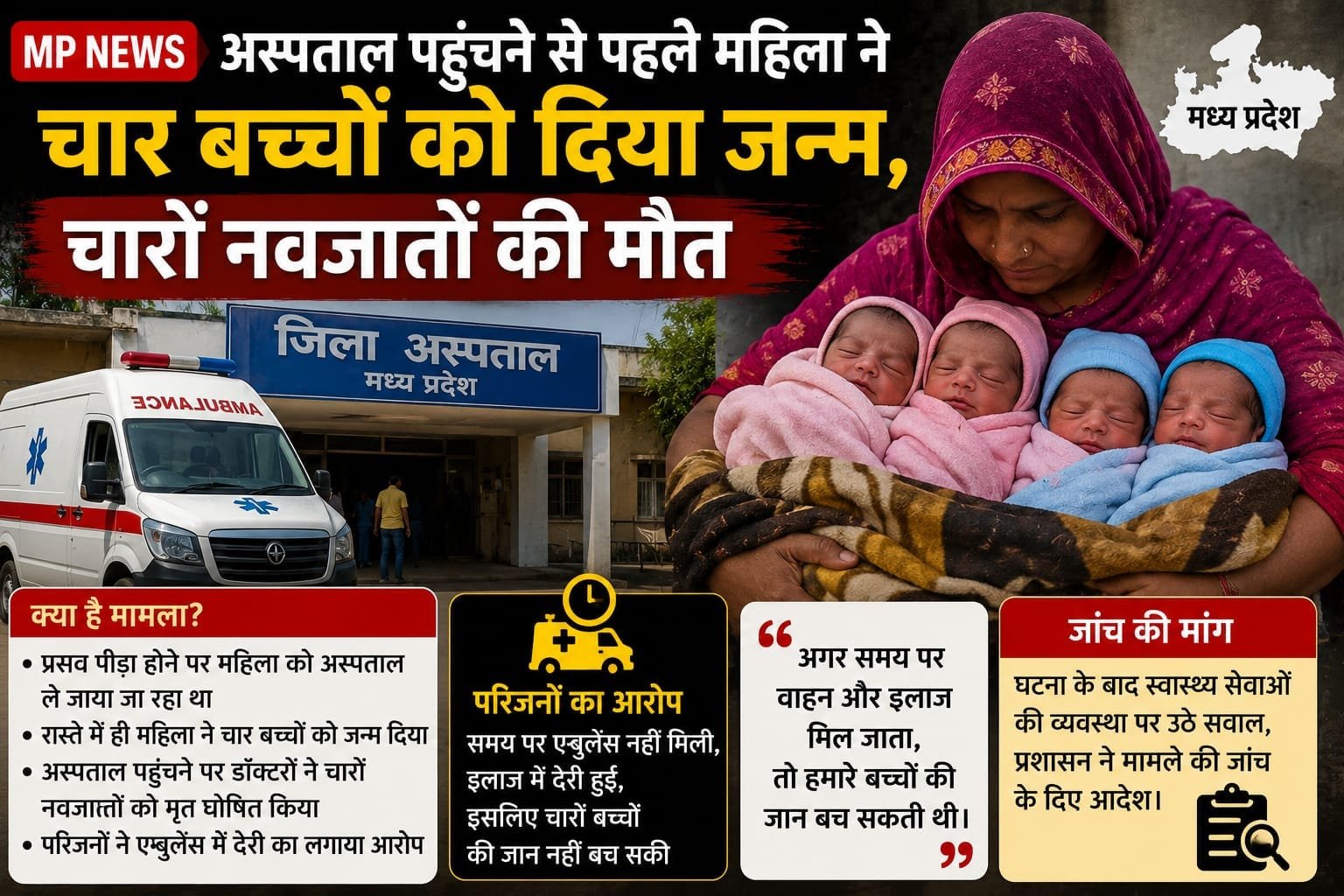 मध्य प्रदेश: अस्पताल पहुंचने से पहले महिला ने चार बच्चों को दिया जन्म, चारों नवजातों की मौत
