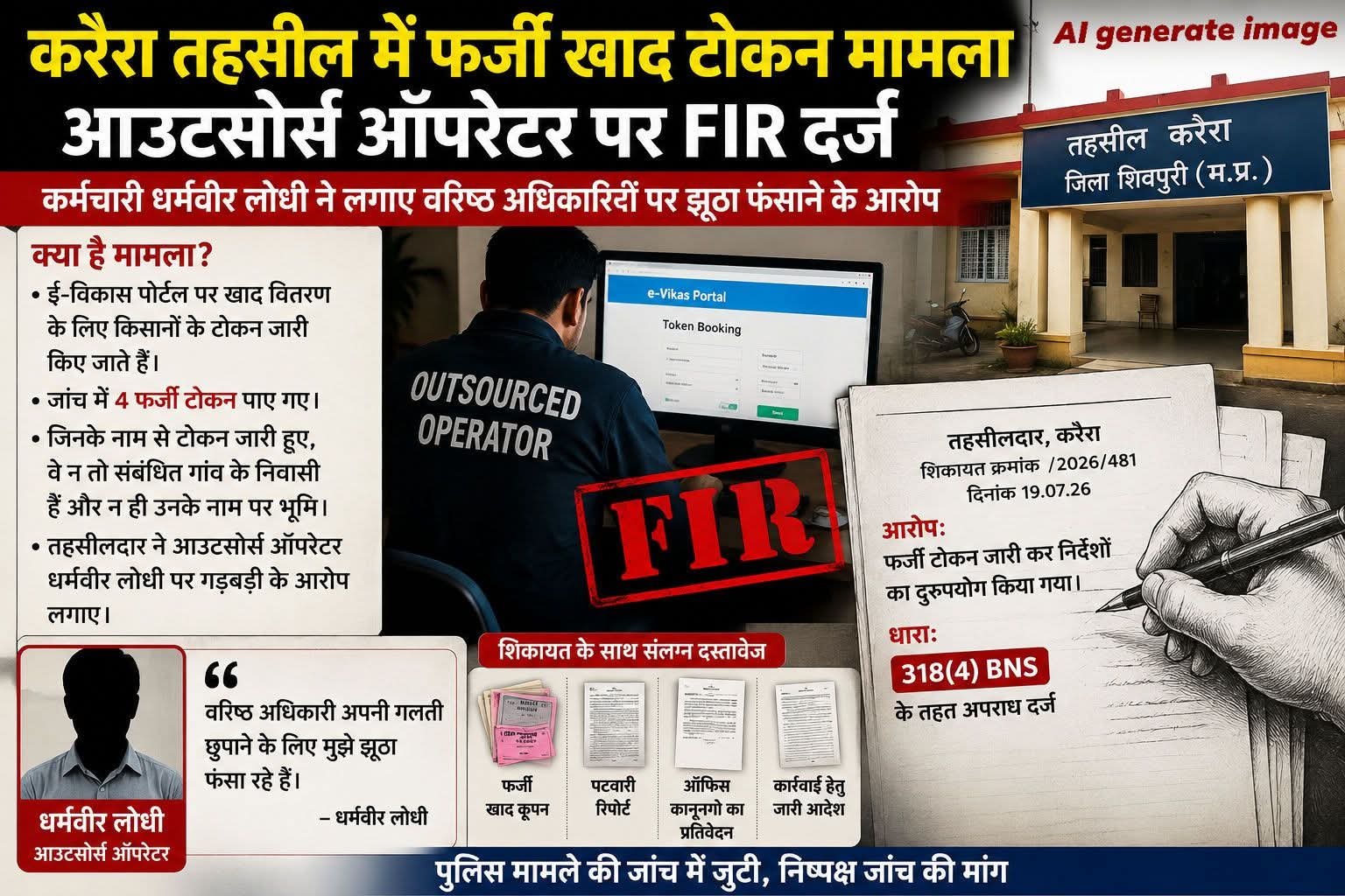 करैरा में फर्जी खाद टोकन का मामला: आउटसोर्स ऑपरेटर पर एफआईआर, कर्मचारी बोला– मुझे झूठा फंसाया जा रहा है
