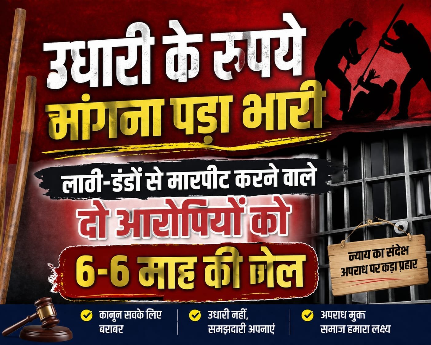 उधारी के रुपये मांगना पड़ा भारी: मारपीट के मामले में दो आरोपियों को 6 माह की सजा