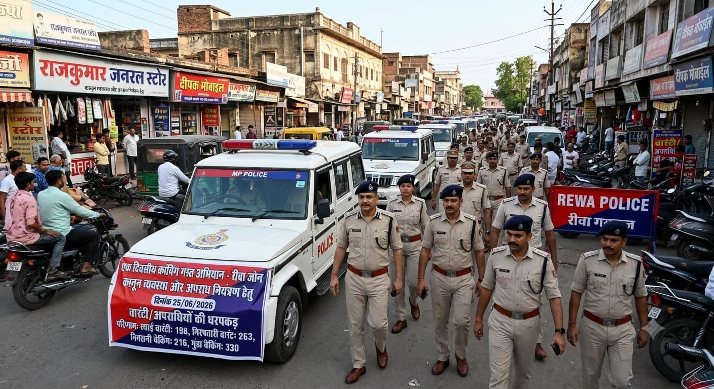 रीवा जोन में पुलिस का बड़ा कॉम्बिंग ऑपरेशन, 198 स्थायी वारंटी समेत सैकड़ों पर कार्रवाई