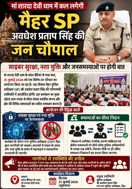मैहर में आज लगेगी पुलिस अधीक्षक की जन चौपाल, आमजन की समस्याओं का होगा समाधान