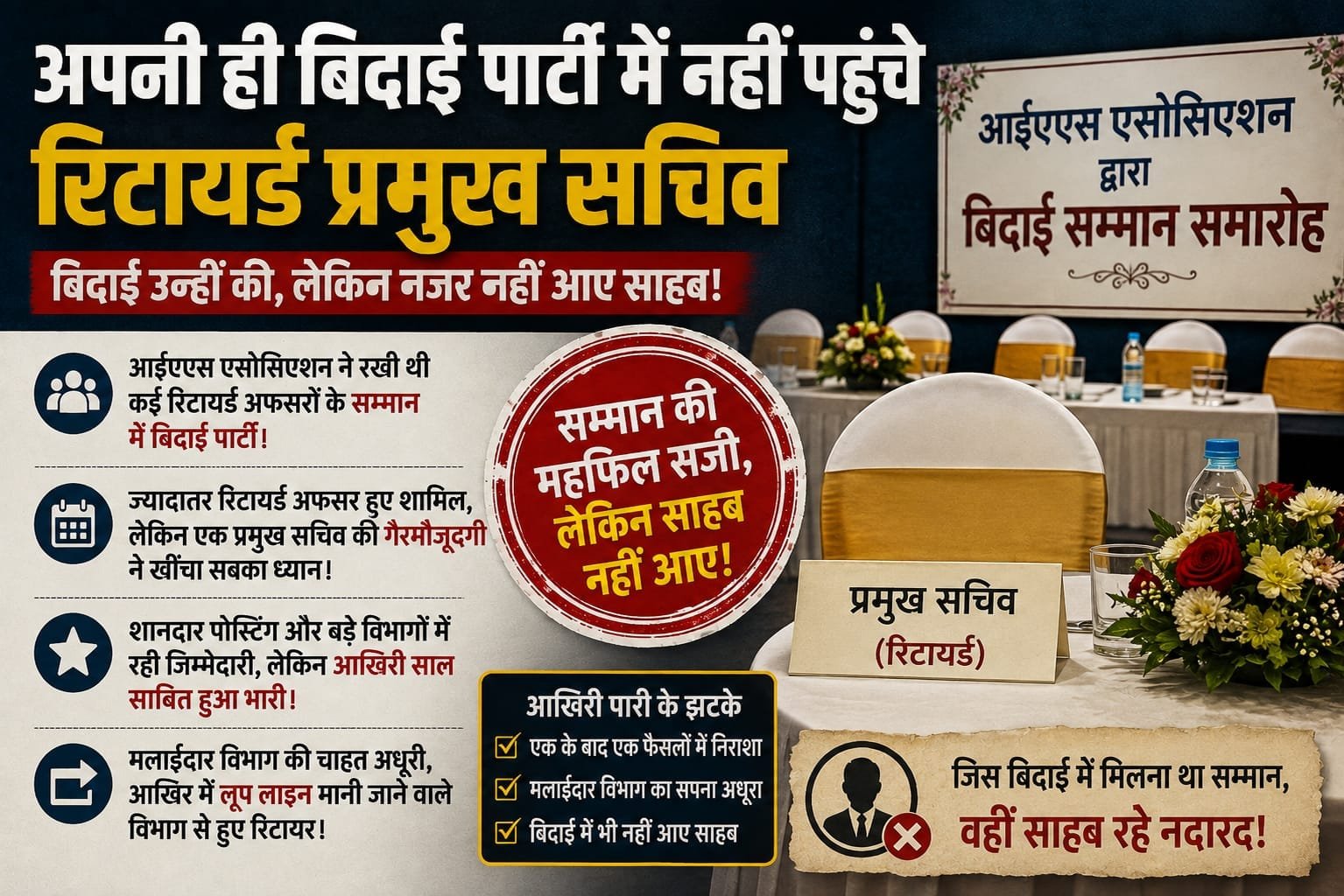 अपनी ही विदाई पार्टी में नहीं पहुंचे रिटायर्ड प्रमुख सचिव, अफसरों में चर्चा