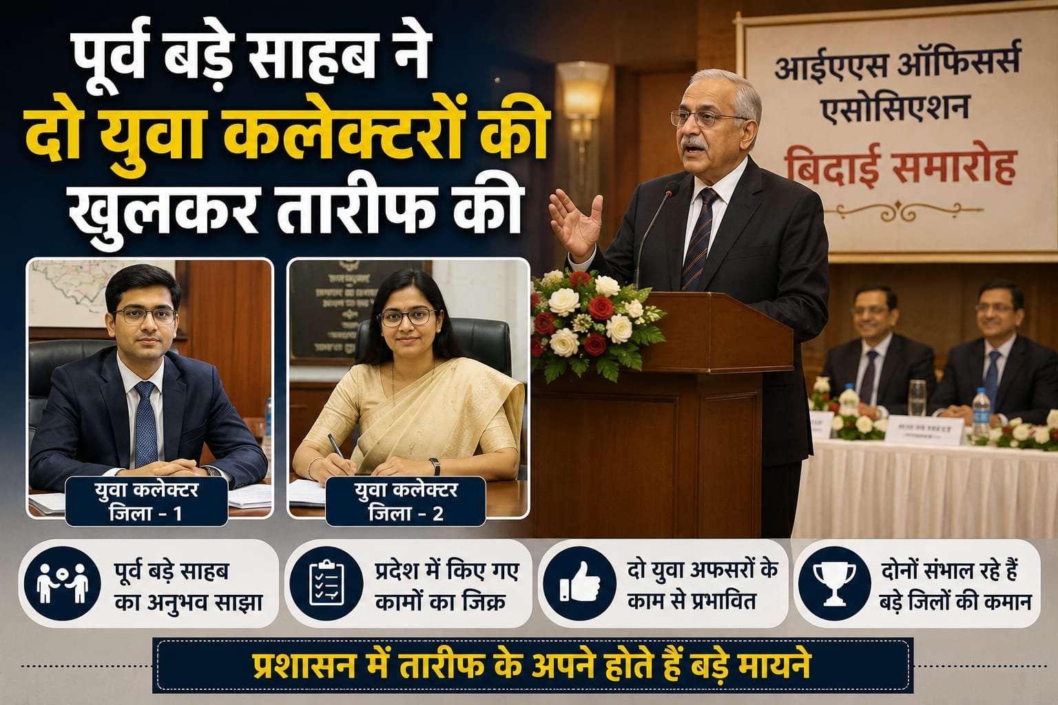 पूर्व बड़े साहब ने दो युवा कलेक्टरों की खुलकर तारीफ की, प्रशासनिक गलियारों में चर्चा