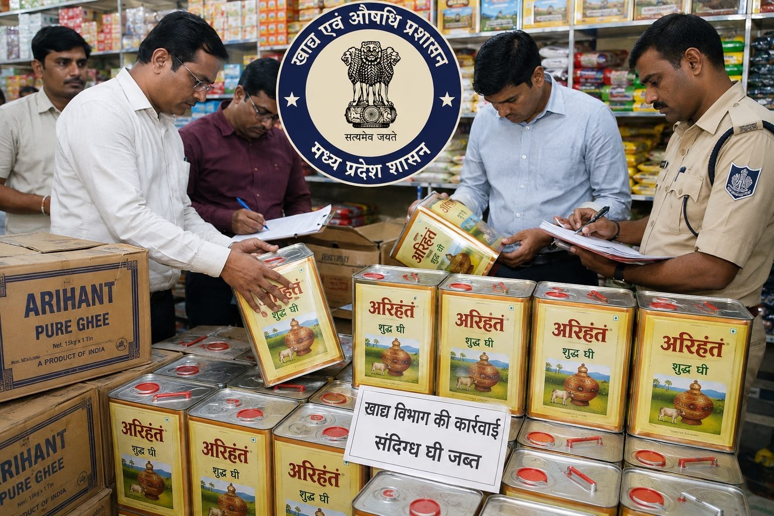 सागर में खाद्य विभाग का छापा, 126 लीटर संदिग्ध घी जब्त