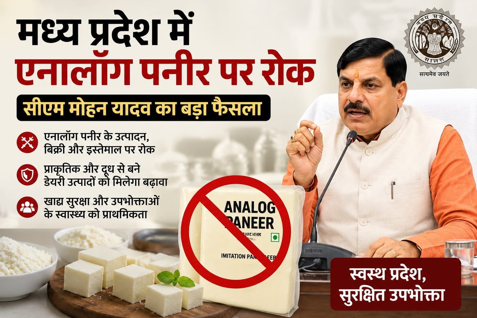 मध्य प्रदेश में एनालॉग पनीर पर रोक, सीएम मोहन यादव का बड़ा फैसला
