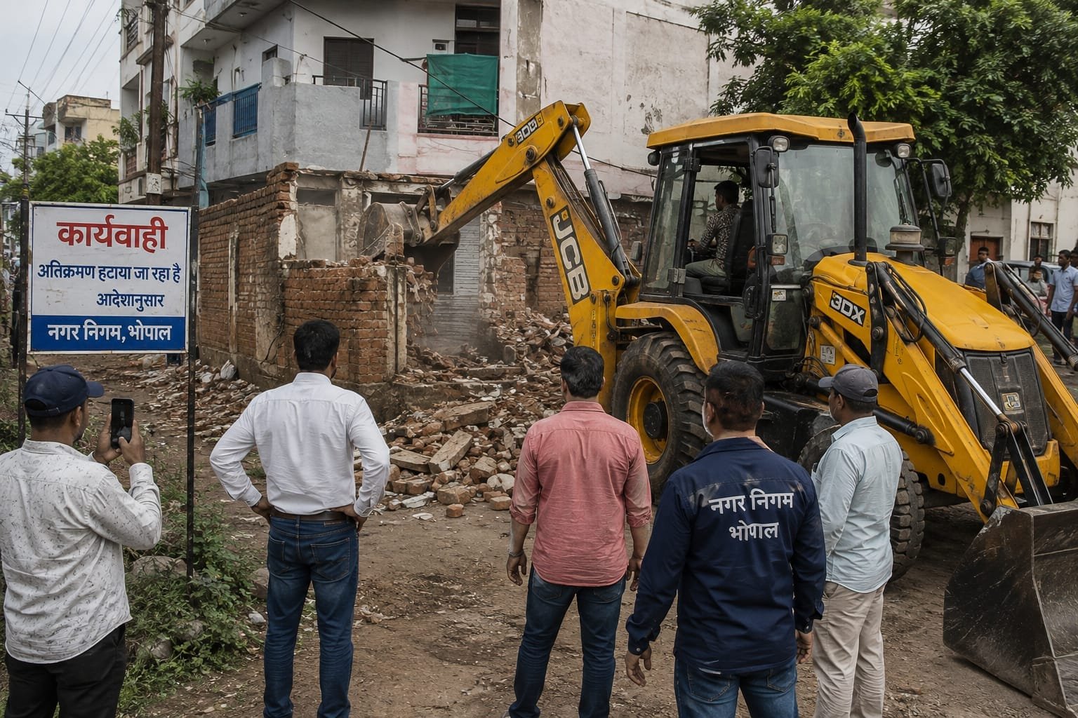 भोपाल में विवादित संपत्ति पर नगर निगम की कार्रवाई, बिना अनुमति निर्माण हटाया