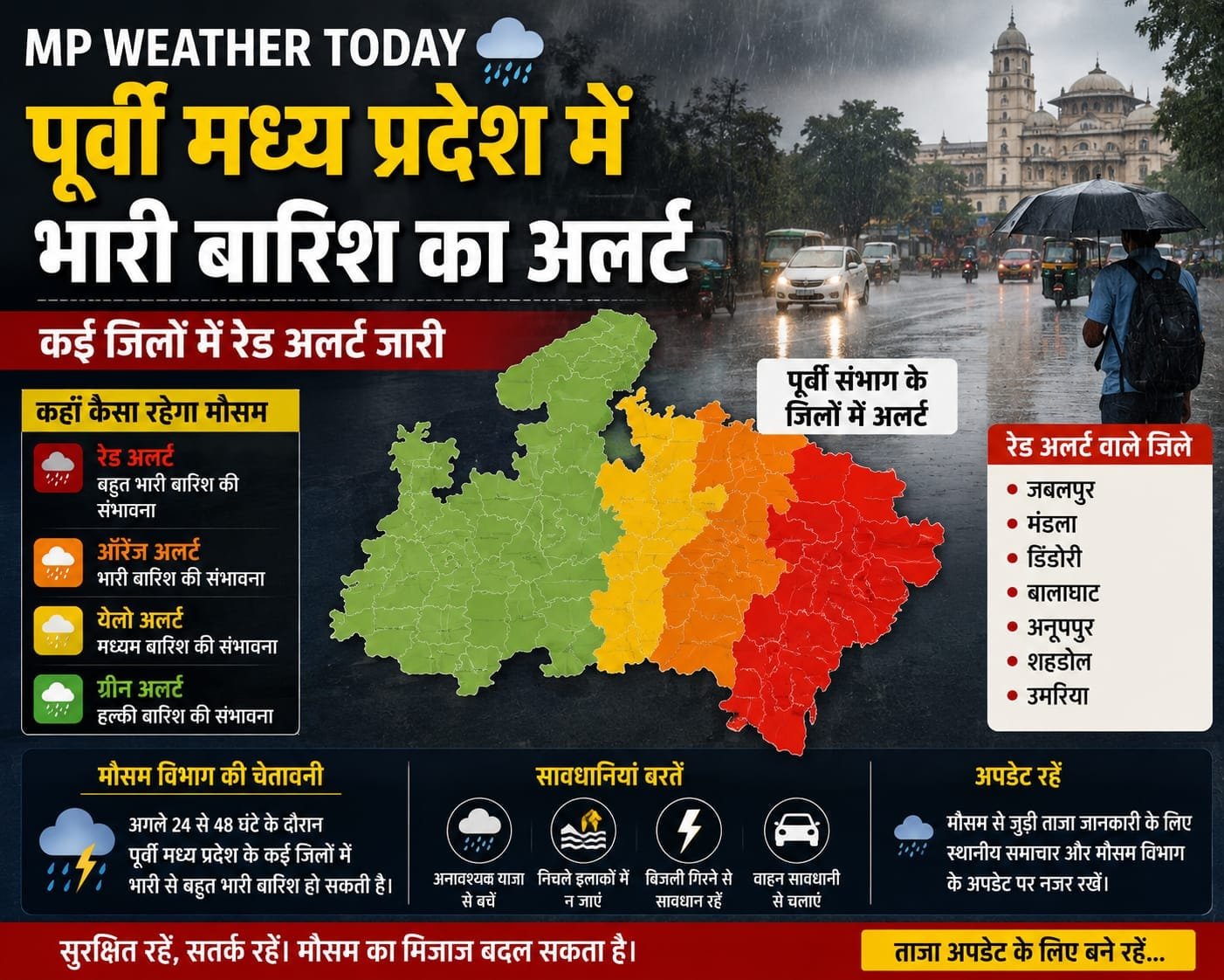 MP Weather Today: पूर्वी मध्य प्रदेश में भारी बारिश का अलर्ट