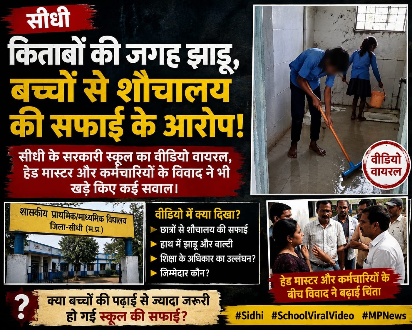 सीधी के सरकारी स्कूल में बच्चों से सफाई कराने का आरोप, वीडियो वायरल