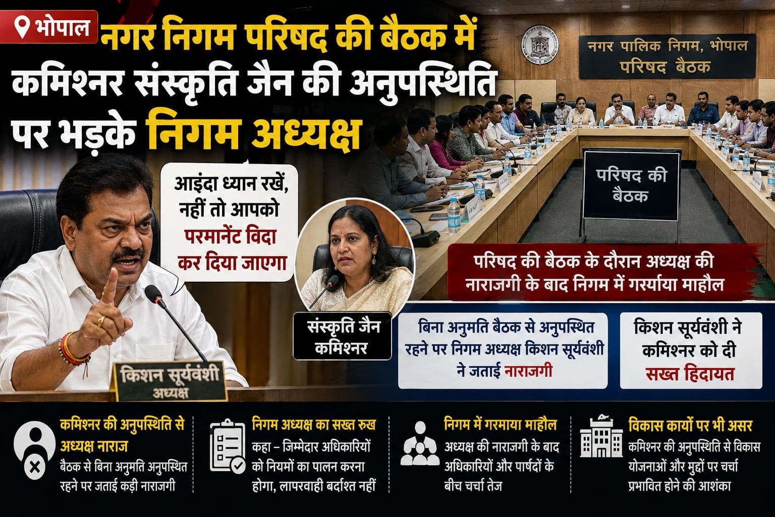 भोपाल नगर निगम परिषद बैठक में कमिश्नर की गैरहाजिरी पर भड़के अध्यक्ष