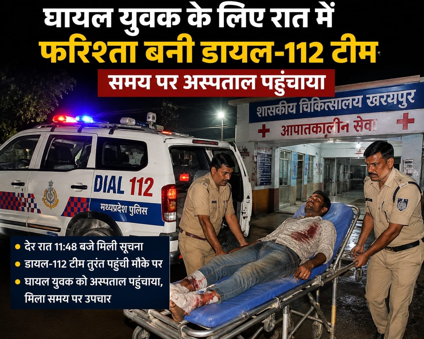 खरगापुर में रात में घायल युवक के लिए फरिश्ता बनी डायल-112 टीम, समय पर अस्पताल पहुंचाया