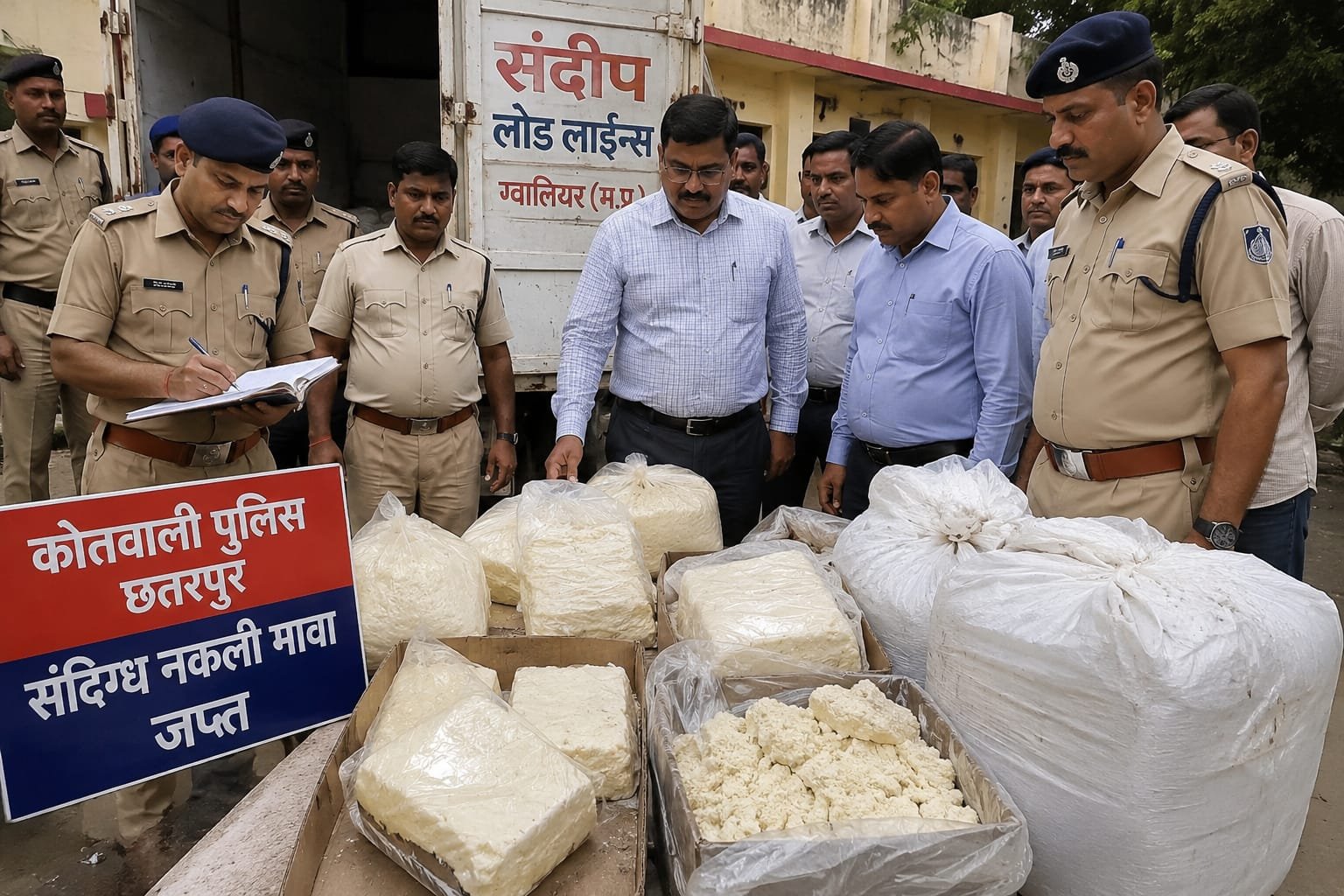 छतरपुर में लाखों का संदिग्ध नकली मावा पकड़ा, कोतवाली पुलिस और तहसीलदार की संयुक्त कार्रवाई