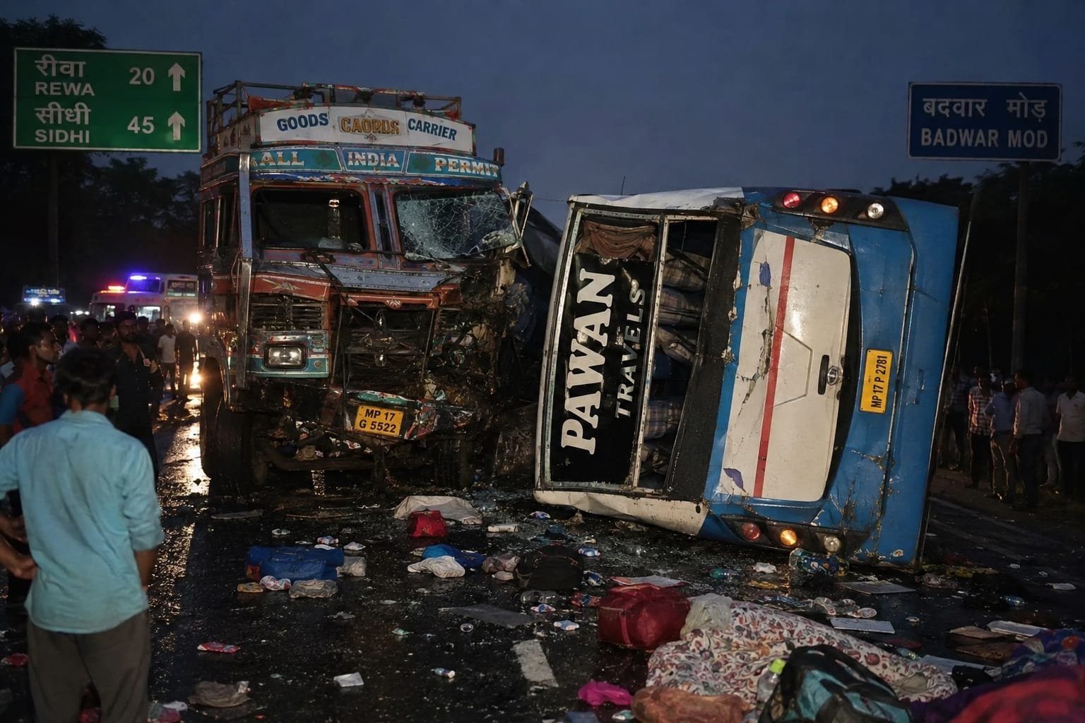 रीवा-सीधी मार्ग पर भीषण हादसा: बल्कर ने बस को मारी जोरदार टक्कर, 7 यात्रियों की मौत; 20 से ज्यादा घायल