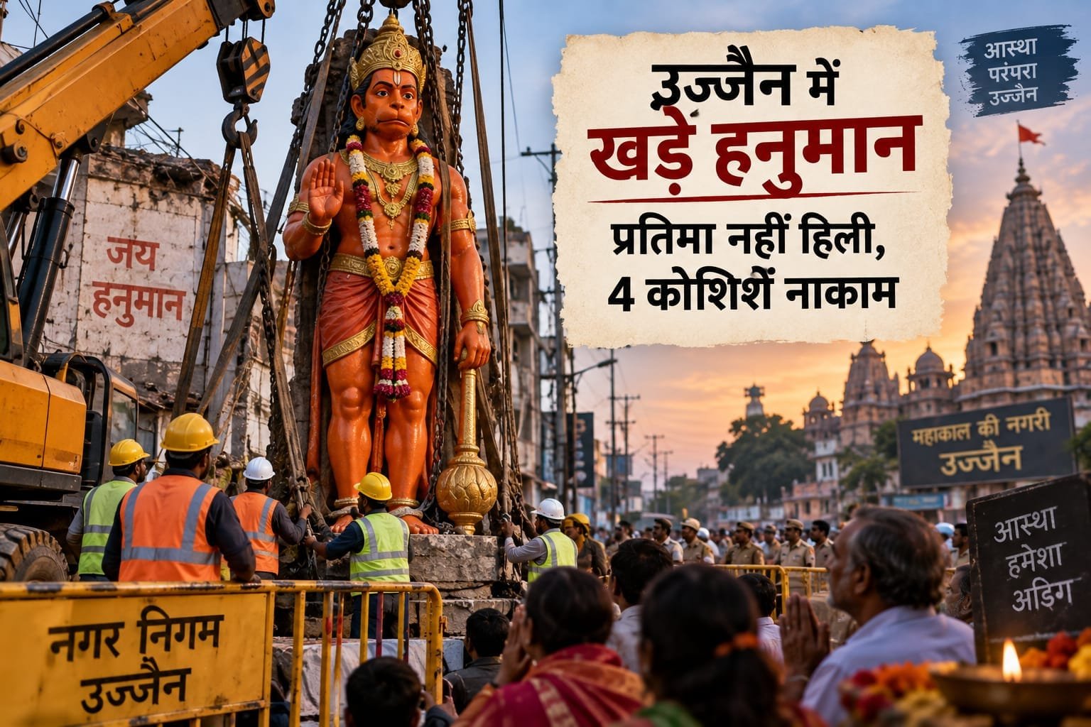 उज्जैन में खड़े हनुमान की प्रतिमा नहीं हिली, 4 कोशिशें नाकाम; श्रद्धालुओं में आस्था और प्रशासन के सामने चुनौती