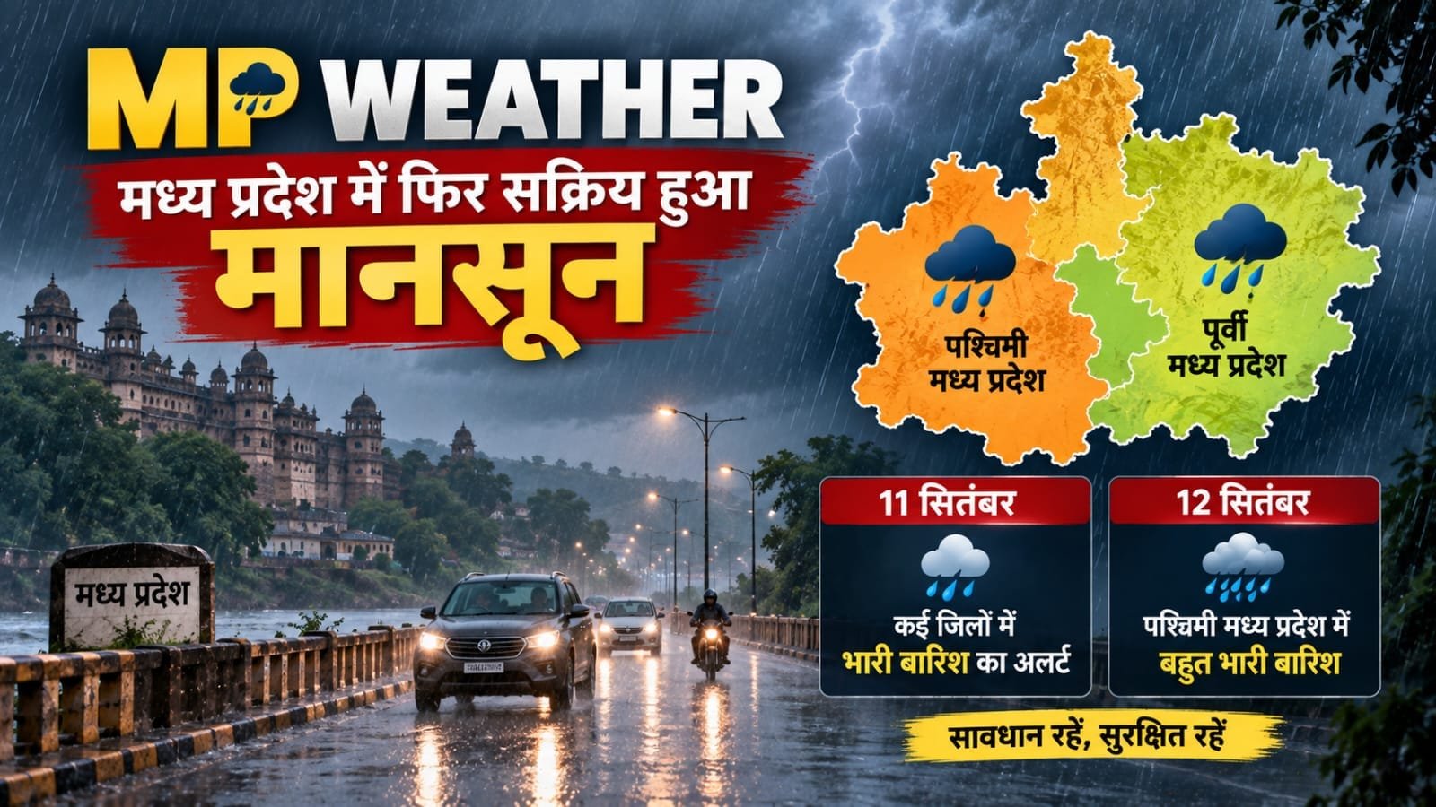 MP Weather: मध्य प्रदेश में फिर सक्रिय हुआ मानसून, आज कई जिलों में भारी बारिश का अलर्ट; 12 सितंबर को और बढ़ेगा असर