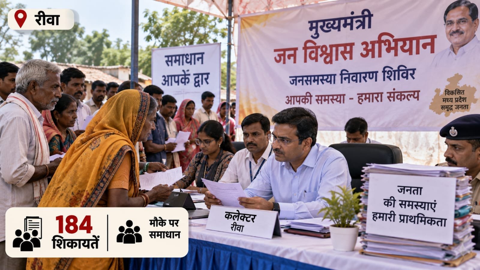 रीवा के कल्याणपुर में मुख्यमंत्री जन विश्वास अभियान का शिविर, 184 शिकायतें लेकर पहुंचे ग्रामीण; मौके पर कई मामलों का निराकरण