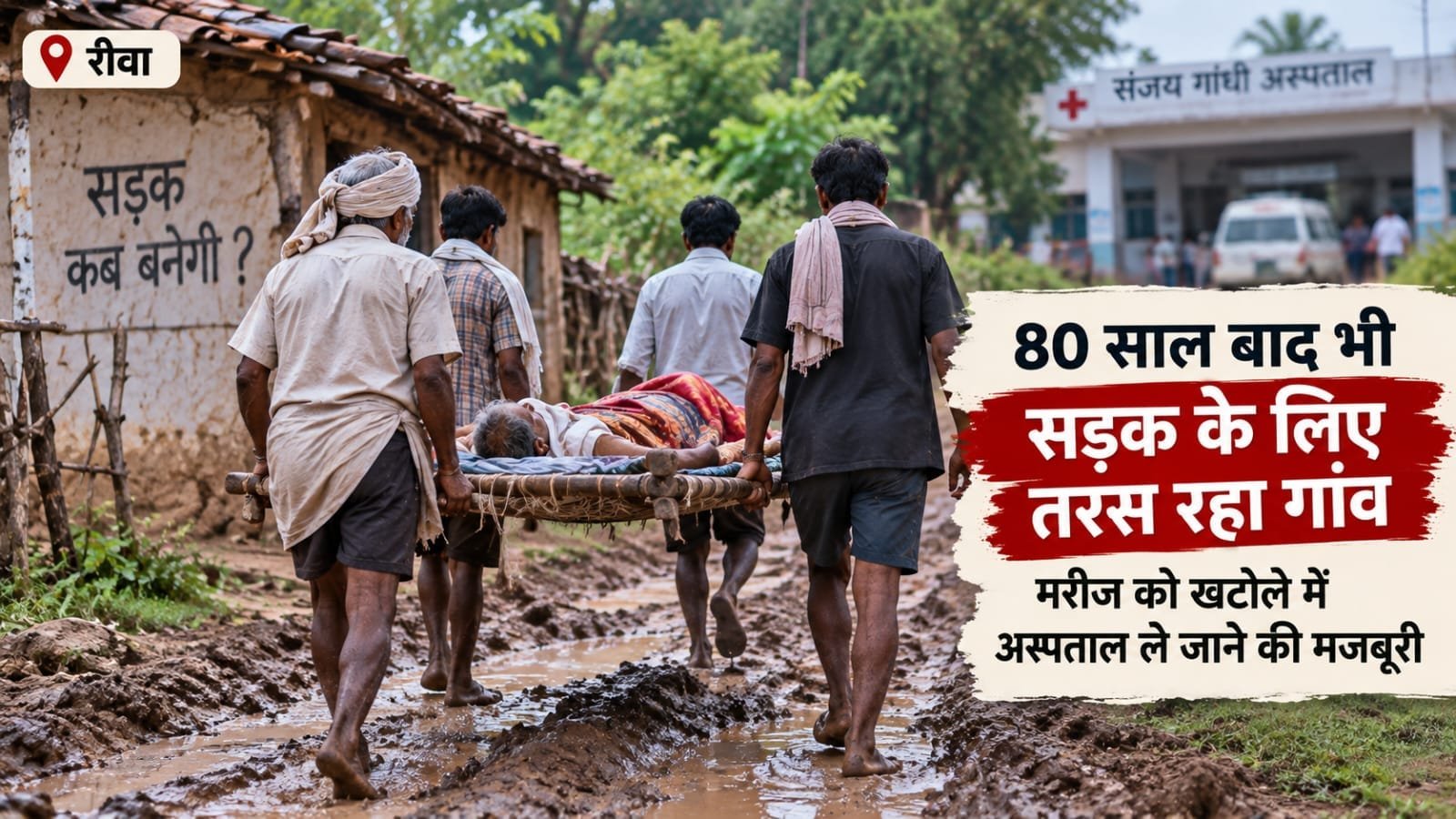 रीवा में विकास के दावों पर सवाल, 80 साल बाद भी सड़क से वंचित गांव; मरीज को खटोले में अस्पताल ले जाने की मजबूरी