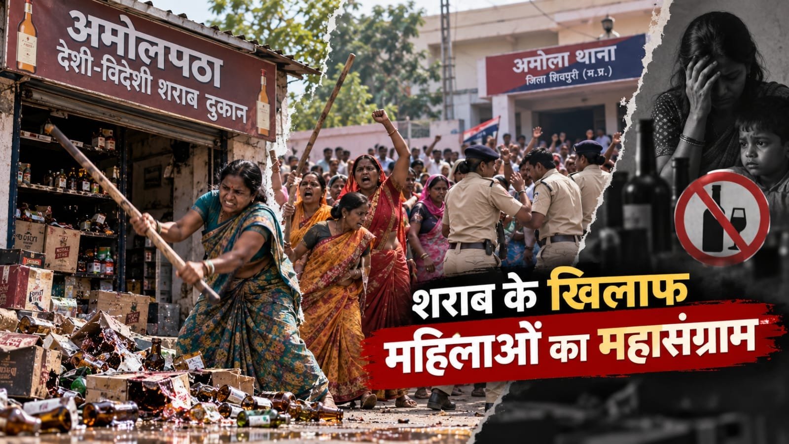 शिवपुरी में शराब के खिलाफ महिलाओं का हल्लाबोल: अमोलपठा में दुकान पर तोड़फोड़, 25 नामजद समेत 80 पर FIR; 15 गिरफ्तार