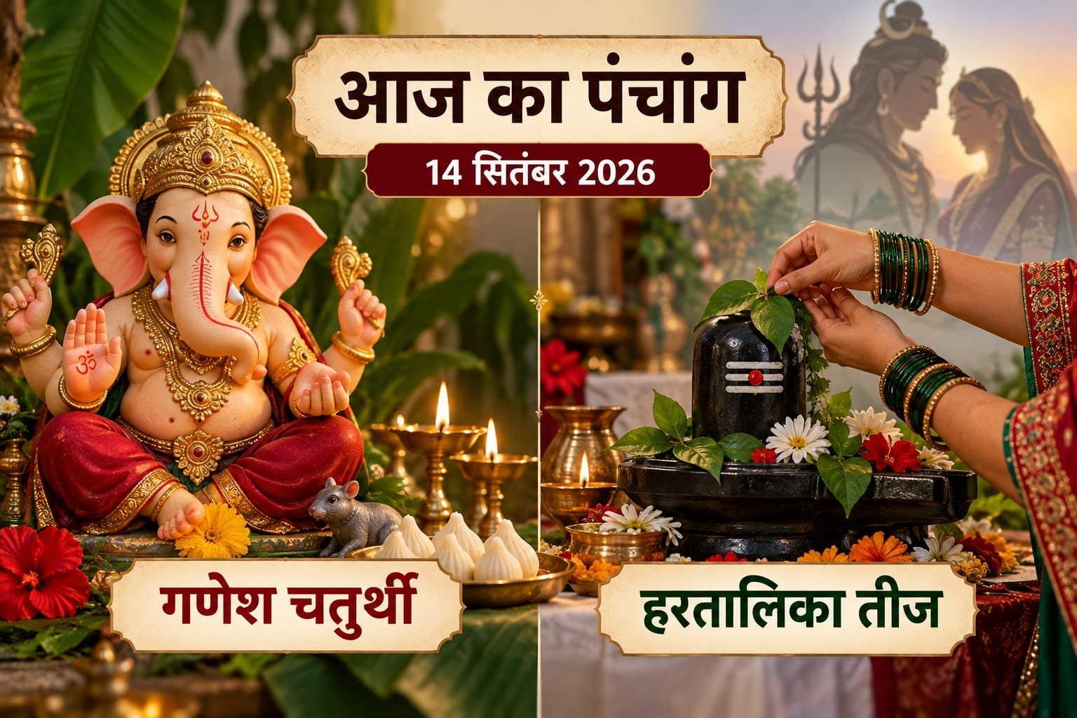 आज का पंचांग 14 सितंबर 2026: गणेश चतुर्थी और हरतालिका तीज आज, जानें गणपति स्थापना, पूजा मुहूर्त, राहुकाल और चंद्रोदय