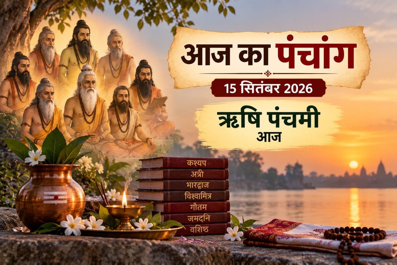 आज का पंचांग 15 सितंबर 2026, ऋषि पंचमी आज, जानें शुभ मुहूर्त, राहुकाल, योग, नक्षत्र और चंद्रोदय का समय