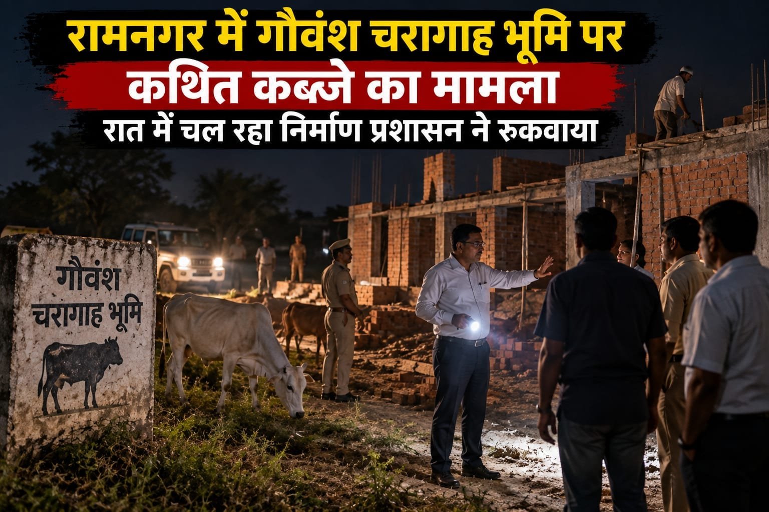 रामनगर में गौवंश चरागाह भूमि पर कथित कब्जे का मामला, रात में चल रहा निर्माण प्रशासन ने रुकवाया