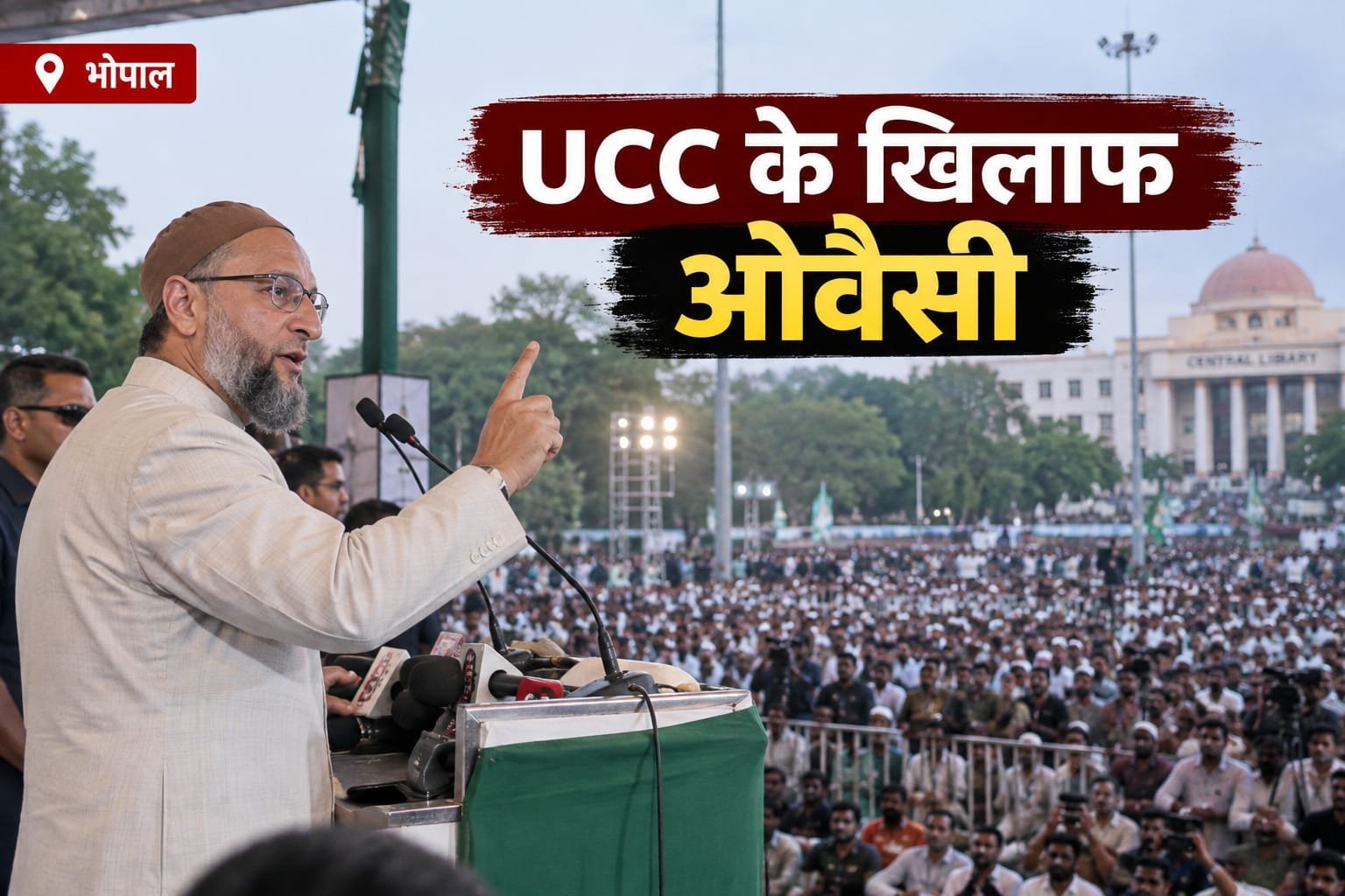 भोपाल पहुंचे ओवैसी, UCC के खिलाफ जनसभा में बोले- धार्मिक पहचान और स्वतंत्रता खत्म नहीं की जा सकती