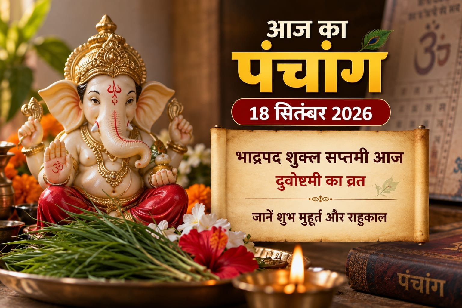 आज का पंचांग 18 सितंबर 2026: भाद्रपद शुक्ल सप्तमी आज, जानें शुभ मुहूर्त और राहुकाल