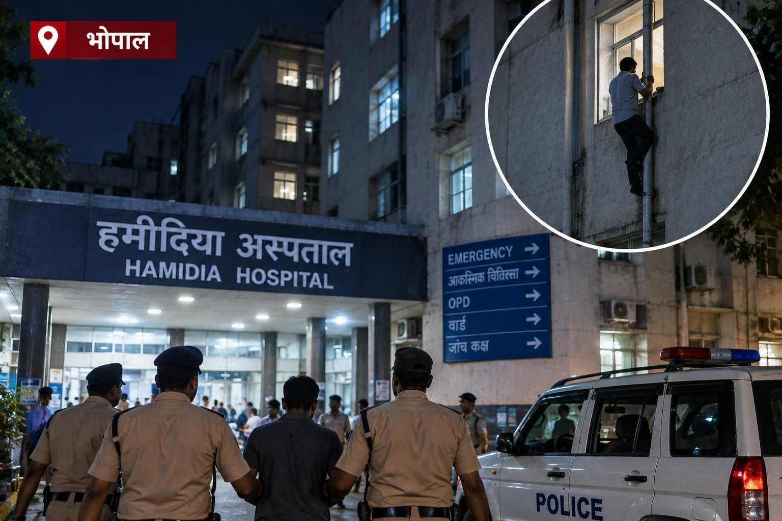 हमीदिया अस्पताल से कैदी ने फिर की भागने की कोशिश, चौथी मंजिल से पाइप के सहारे उतर रहा था