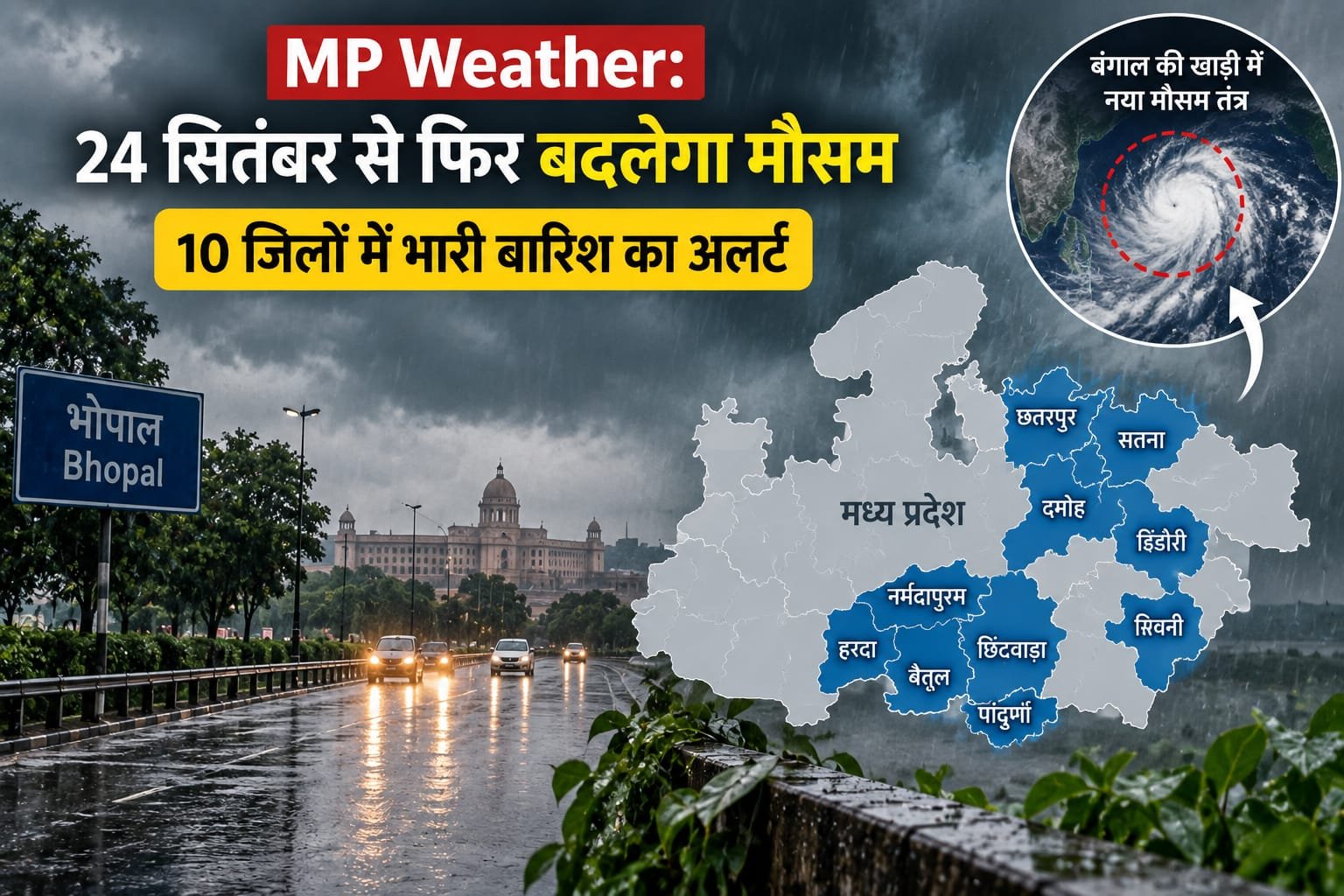 MP Weather: 24 सितंबर से फिर बदलेगा मौसम, 10 जिलों में भारी बारिश का अलर्ट