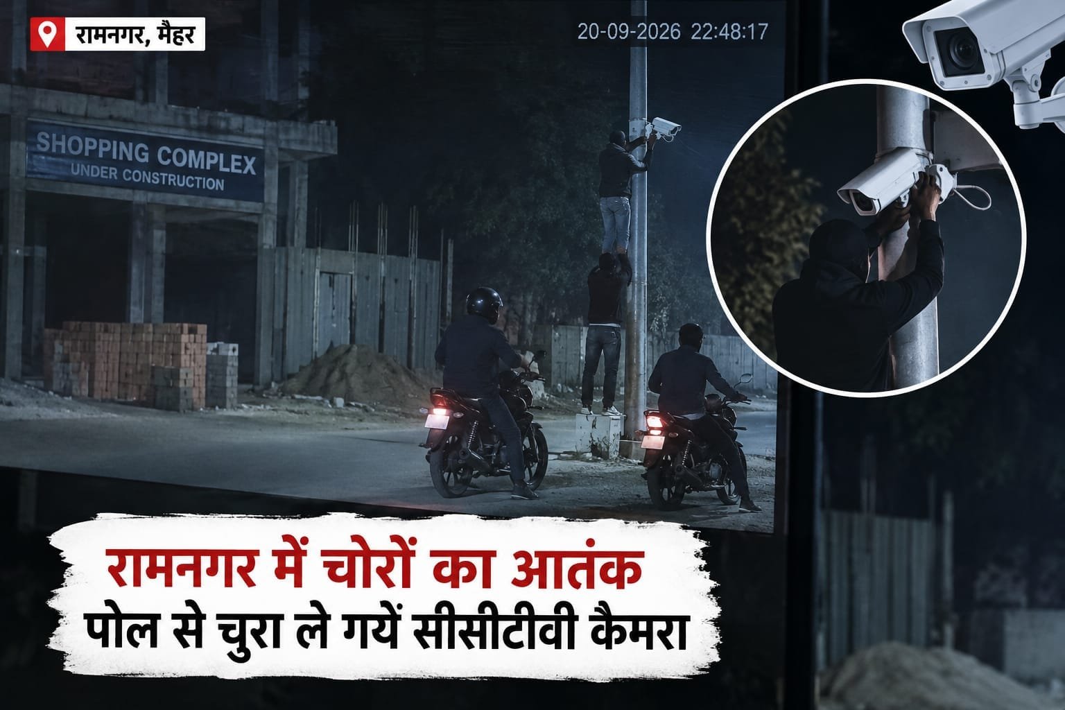 रामनगर में चोरों का आतंक, पोल पर चढ़कर चुरा ले गए CCTV कैमरा; पूरी वारदात कैमरे में कैद