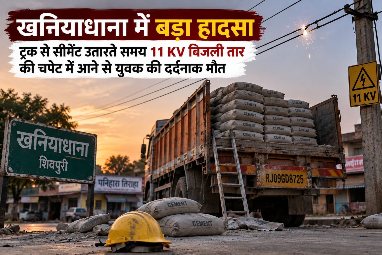 खनियाधाना में बड़ा हादसा: सीमेंट उतारते समय 11 KV बिजली तार की चपेट में आया युवक, मौत
