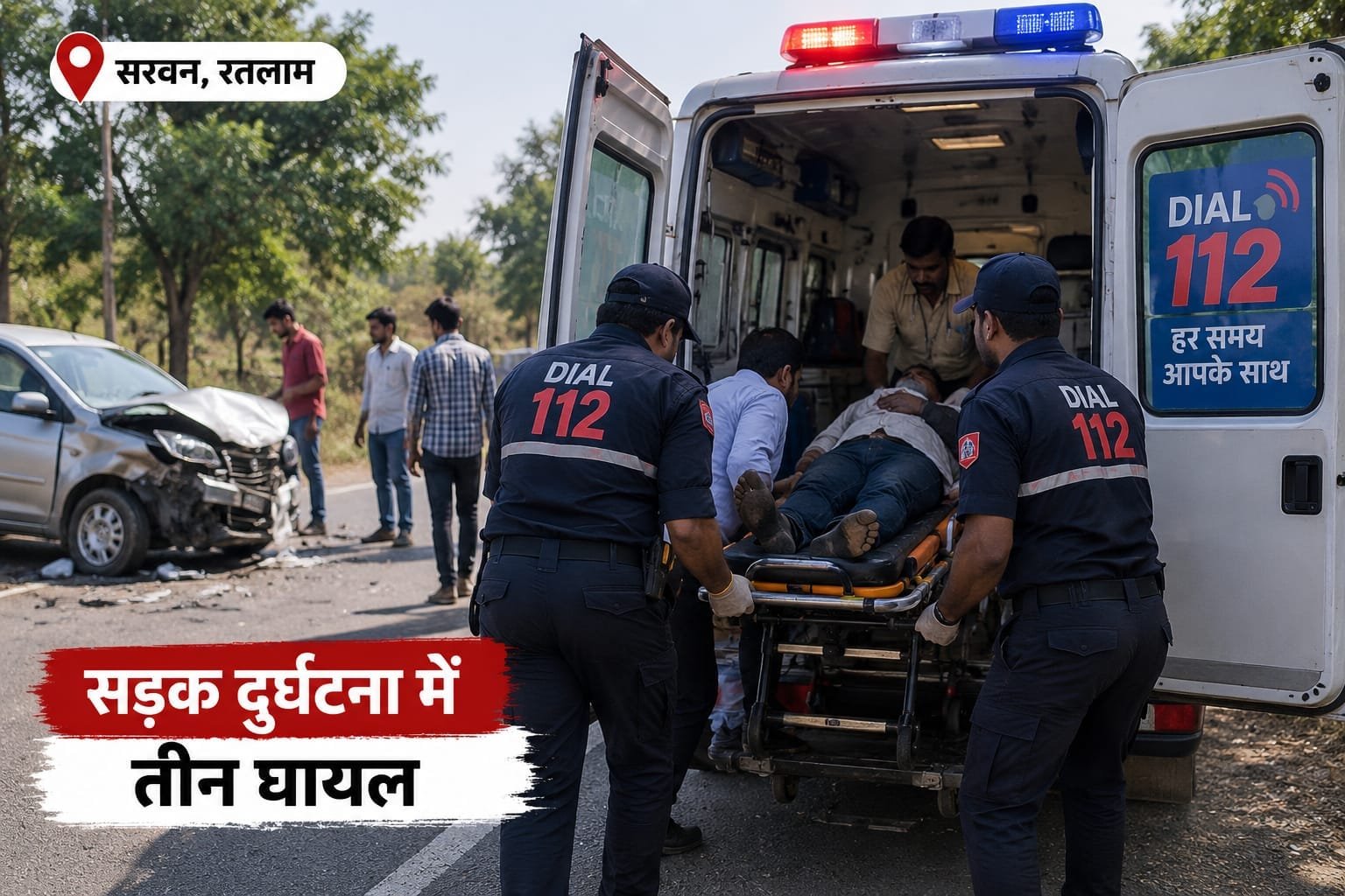 सरवन में सड़क हादसा: पीछे से आई कार ने तीन लोगों को मारी टक्कर, डायल-112 ने अस्पताल पहुंचाया
