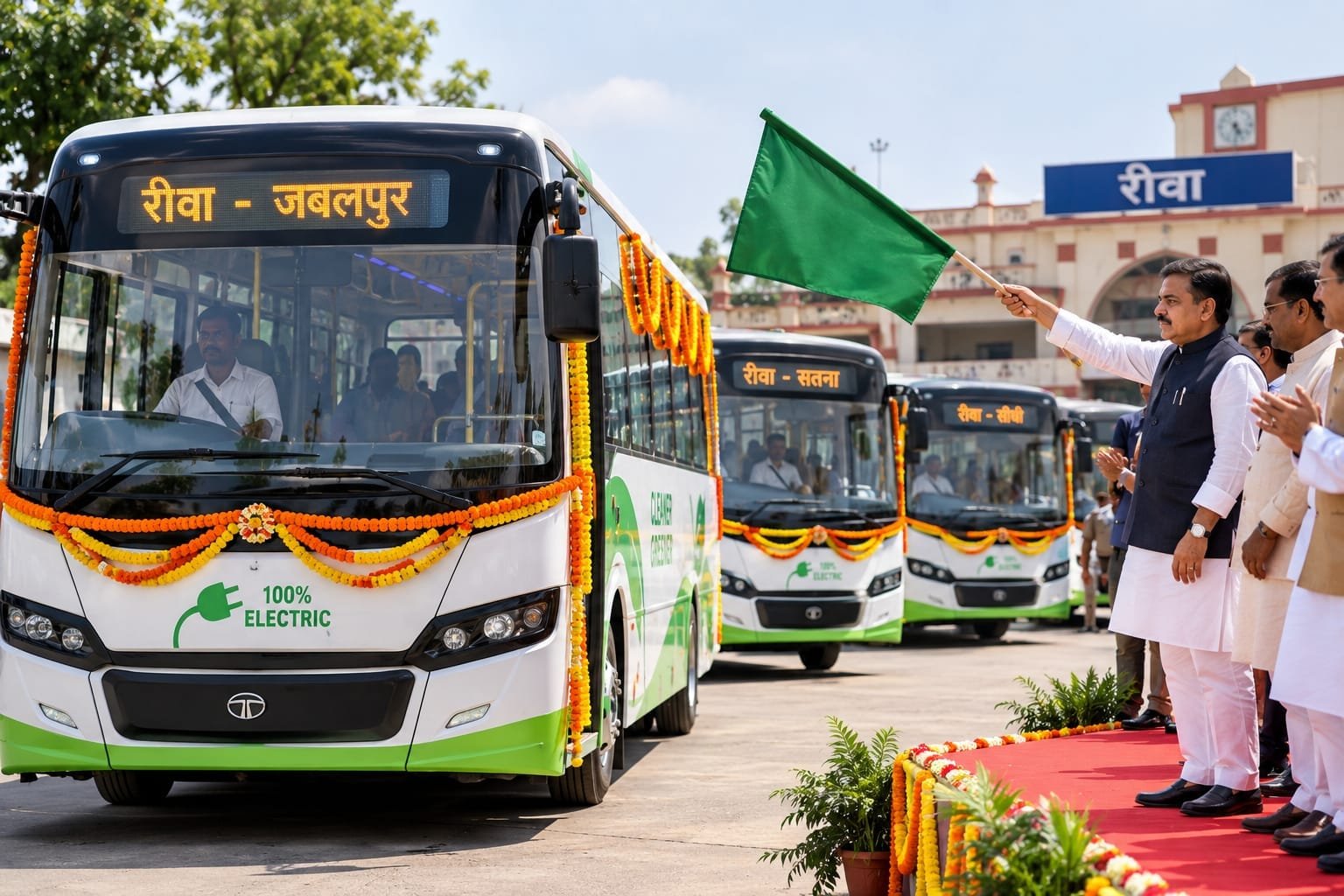 रीवा को मिली 6 इलेक्ट्रिक बसों की सौगात, सीधी-सतना-जबलपुर के लिए शुरू हुई सेवा