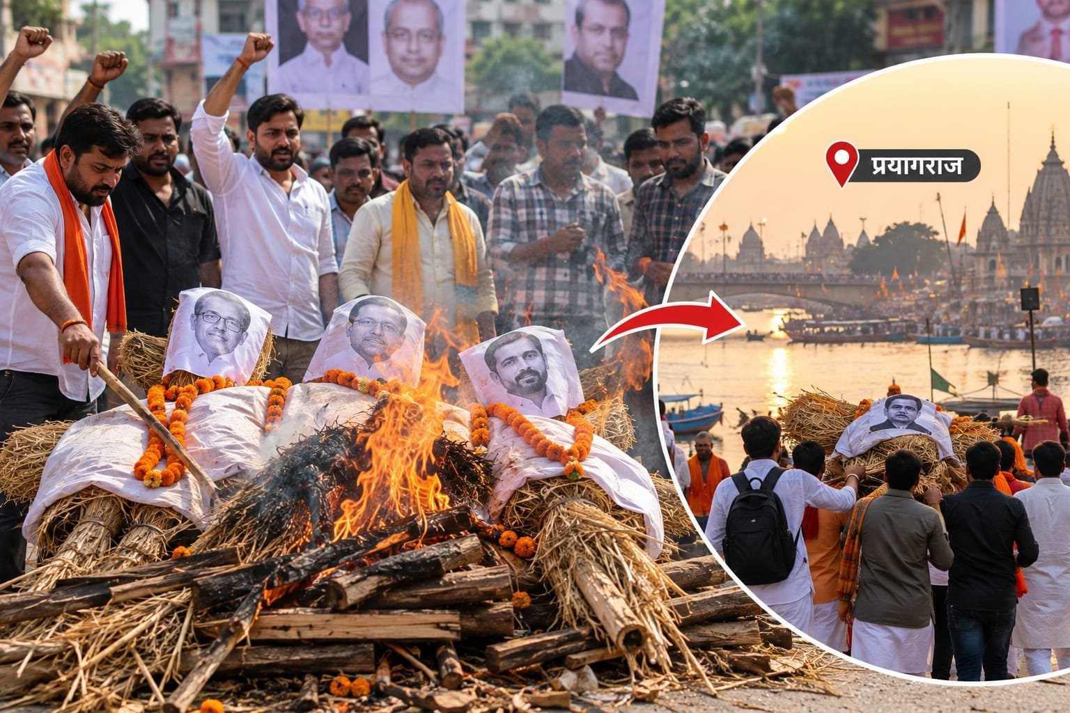 UGC रोलबैक के विरोध में रीवा में अनोखा प्रदर्शन, पुतलों का किया अंतिम संस्कार; अस्थियां लेकर प्रयागराज रवाना