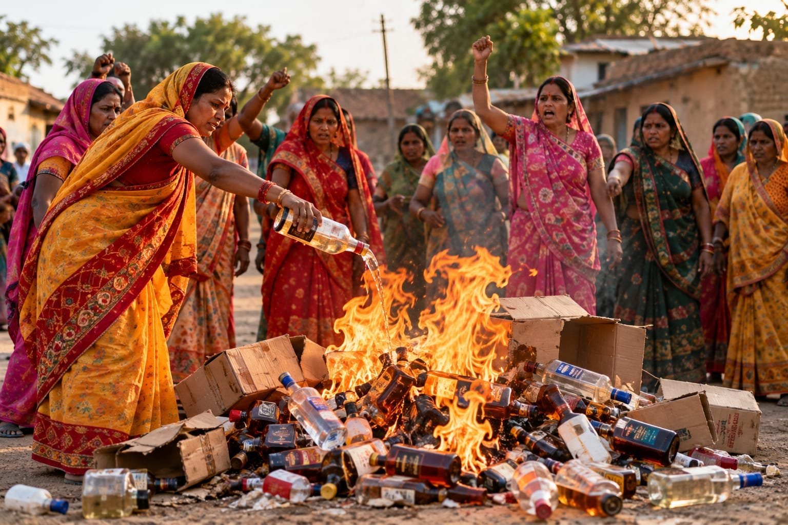 समोहा गांव में अवैध शराब को लेकर महिलाओं का विरोध, कथित सप्लायर से शराब लेकर आग के हवाले करने का दावा