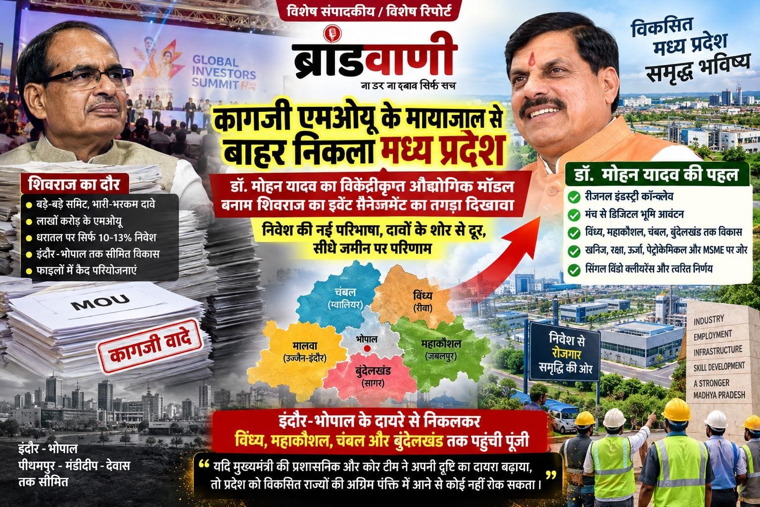 कागजी एमओयू के मायाजाल से बाहर निकला मध्य प्रदेश, डॉ. मोहन यादव का विकेंद्रीकृत औद्योगिक मॉडल बनाम शिवराज का इवेंट मैनेजमेंट का तगड़ा दिखावा