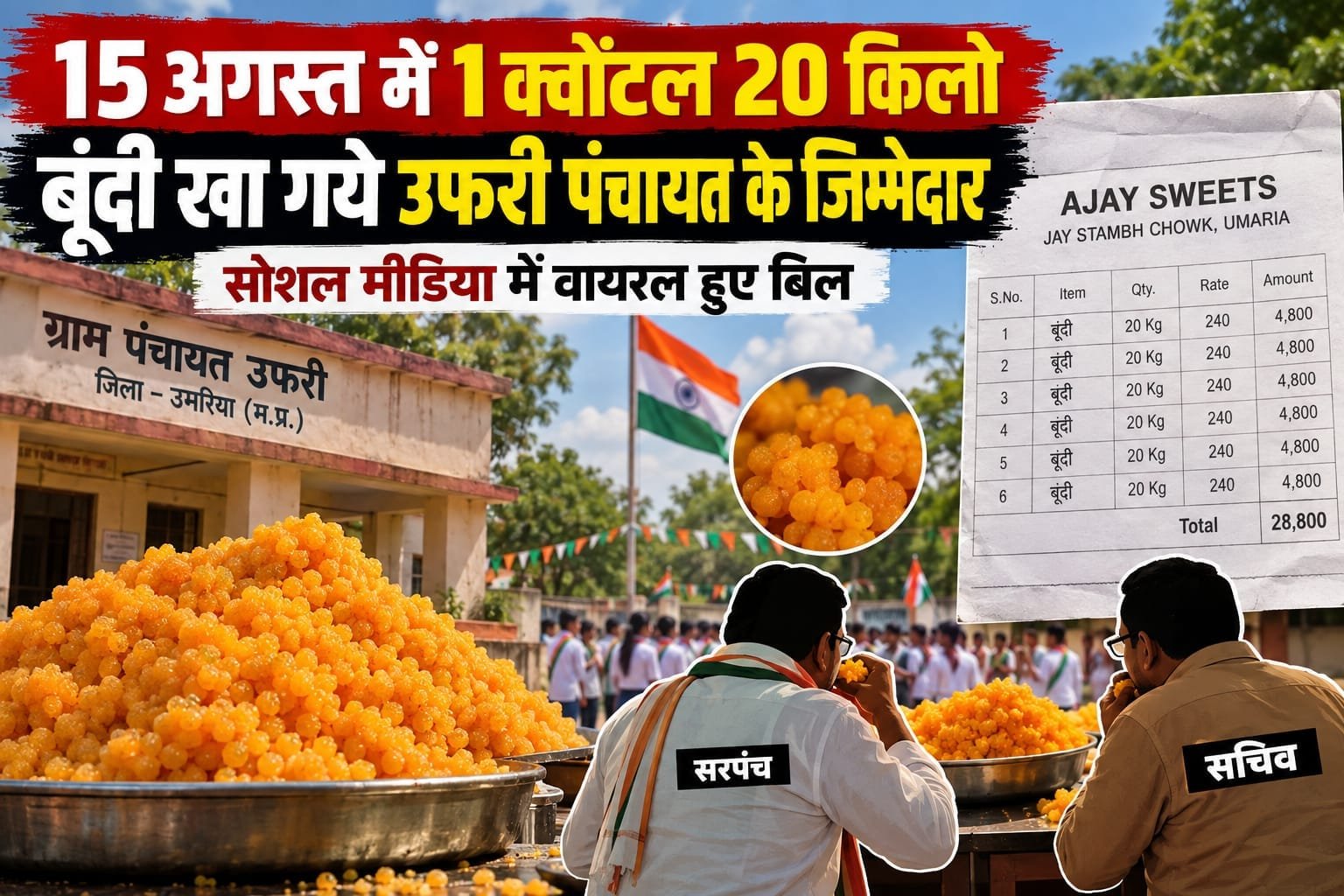 उमरिया में 15 अगस्त पर 1 क्विंटल 20 किलो बूंदी की खरीद का दावा, बिल सोशल मीडिया पर वायरल