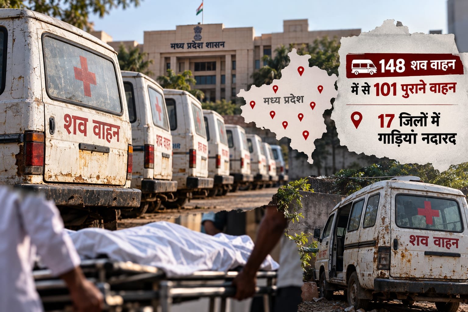 MP में शव वाहन योजना पर बड़ा सवाल, 148 में से 101 पुराने वाहन; 17 जिलों में गाड़ियां नदारद